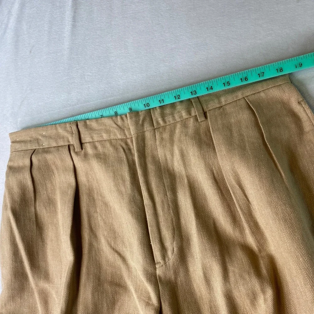 Polo Ralph Lauren Pants Men 36x32 (Fits) Herringbone Pleated Cuffed Linen Cotton